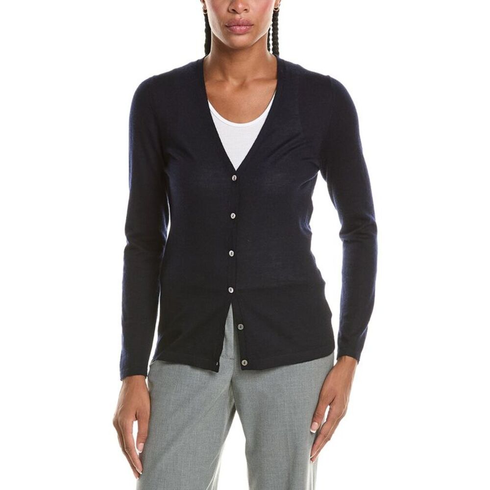 N.Peal Womens  Mia V-Neck 100% Cashmere Cardigan, Navy